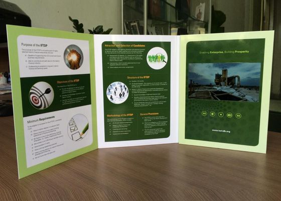 Buen precio Publicidad digital Branding de pantalla personalizada de 7 pulgadas folleto de vídeo plegado impresión para promoción en línea